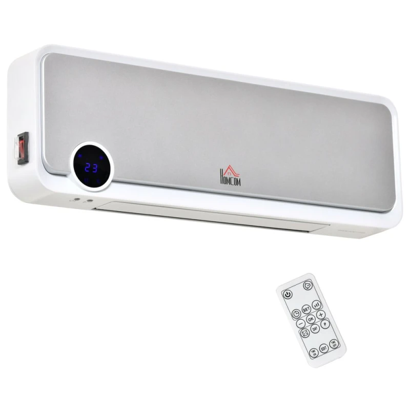 Image of HOMCOM Wall Mounted Downflow Ceramic Heater with 12 Hour Timer, Remote, Overheat Protection for Home and Office, 1000W/2000W, White