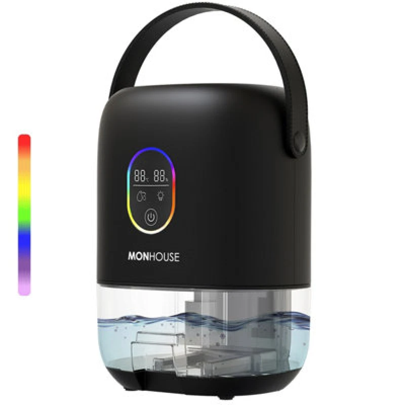 Image of Monhouse Premium Dehumidifer - 1000Ml Electric Moisture Absorber - 7 Color Nightlight Touch Screen Humidity Indicator - Black