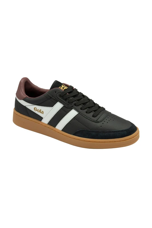 Image of Gola Mens 'Contact Leather' Leather Lace-Up Trainers in Black Size: 9 Black Male 9