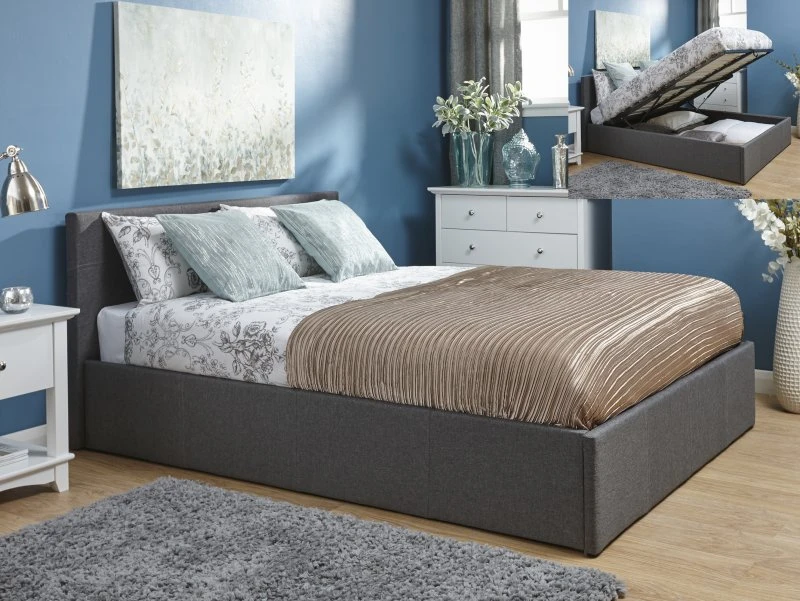 Image of GFW Ecuador 4ft6 Double Grey Hopsack Fabric End Lift Ottoman Bed Frame