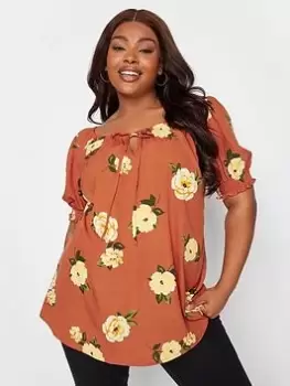 Image of Yours Sb Gypsy Top Rust Floral, Orange, Size 20, Women
