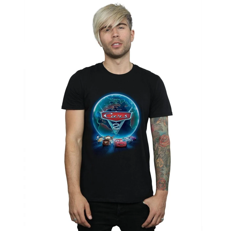 Image of Disney Men Cars Globe Movie Poster T-Shirt in Black Size: Small Black S Male 5057972601570