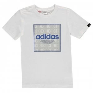 Image of adidas Linea Texture QT T Shirt Junior Boys - Wht/Blue/Grey