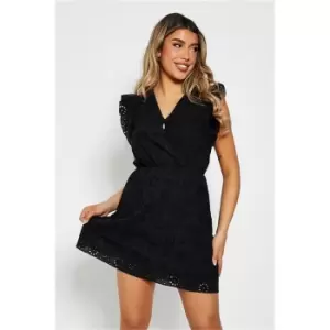 Image of I Saw It First Black Frill Sleeve Broderie Dress - Black