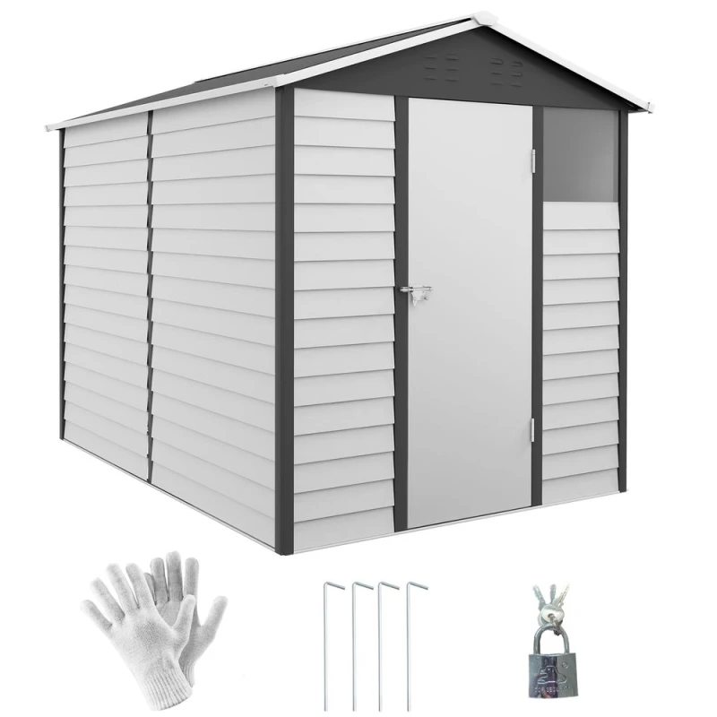 Image of Outsunny 9'x6' Galvanised Metal Garden Shed - Grey 845-837V00CG