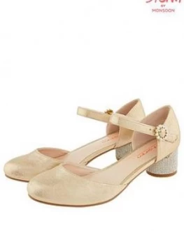 Image of Monsoon Girls Storm Abigail Gold Diamante Heel Shoe - Gold, Size 1 Older