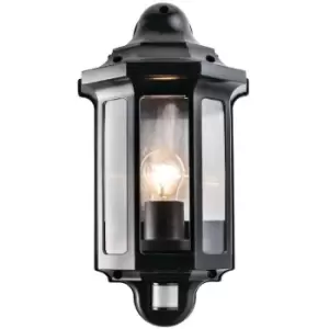 Image of IP44 Outdoor Wall Light Satin Black PIR Half Lantern Traditional Porch