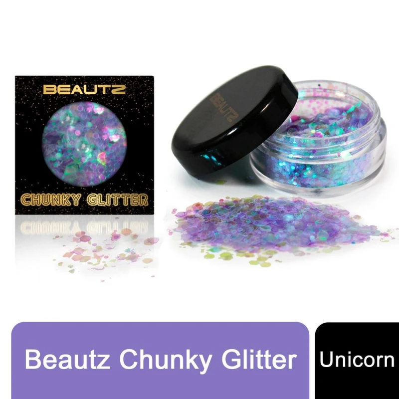 Image of Beautz Beautz Chunky Glitter - 5 Varieties, 10ml pot, 5g, Cosmetic Glitter - Unicorn
