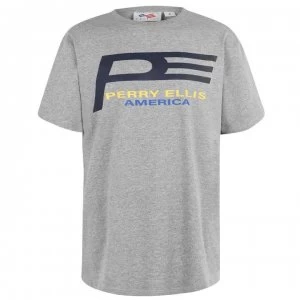 Image of Perry Ellis PE Logo T Shirt - Grey