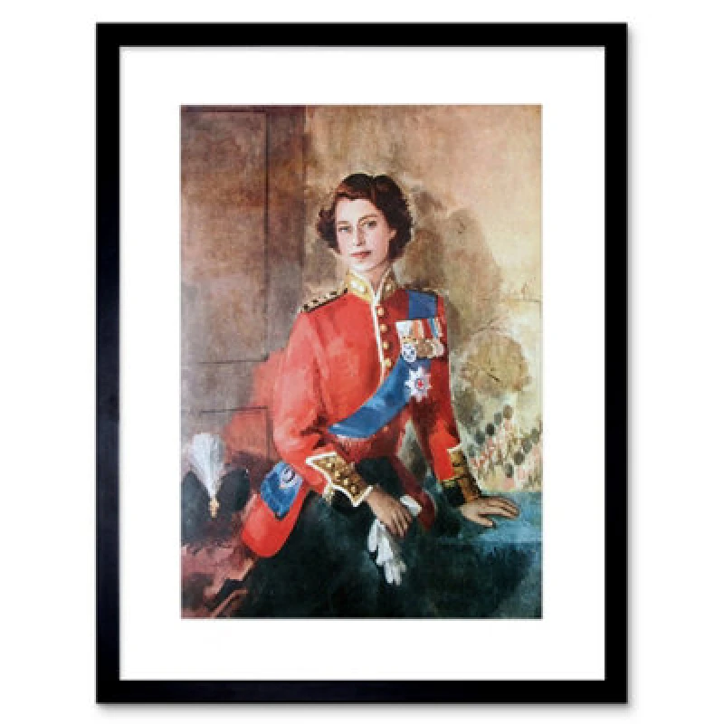 Image of Artery8 Painting Queen Elizabeth Ii England Home Decor 12X16" Framed Wall Art Print