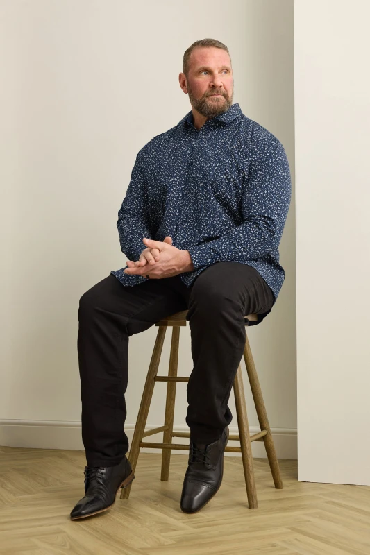 Image of BadRhino BadRhino Men Micro Floral Print Formal Shirt in Blue Blue One Size Male 5063111858941