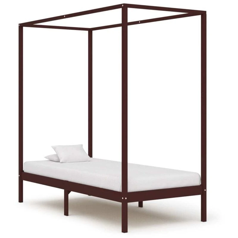 Image of vidaXL Solid Pine Wood Canopy Bed Frame Dark Brown 90x200cm Bedroom Furniture