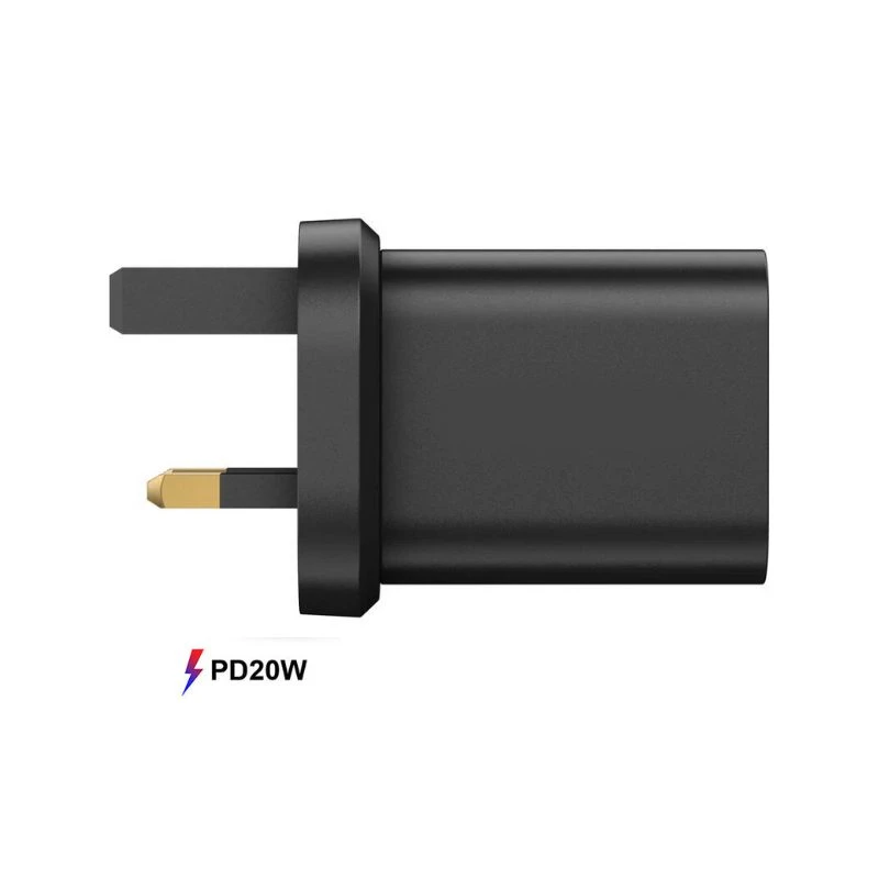 Image of FDL 2 PORT 1X USB-A QC3 & 1 X USB-C PD UK CHARGER 20W - BLACK