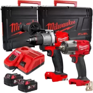 Image of M18FPP2F3-502X 18V Fuel Combi Drill & Impact Wrench with 2 x 5.0Ah Battery & Charger 4933492641 - Milwaukee
