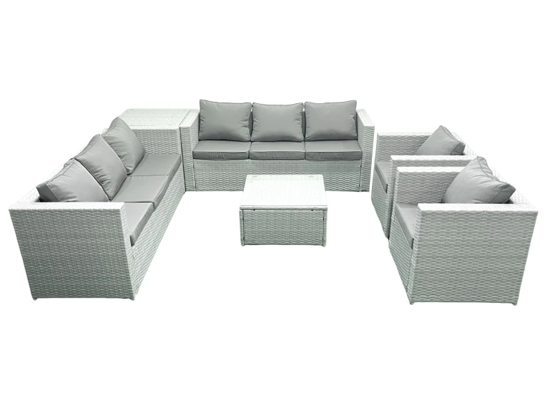 Image of Fimous Outdoor Rattan Sofa Garden Furniture Set with 2 Armchairs Square Coffee Table Side Table Light Grey Mixed Light Grey