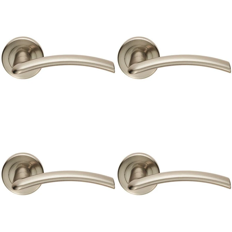Image of Loops 4x PAIR Flat Arched Style Handle on Round Rose Concealed Fix Satin Nickel Metallics