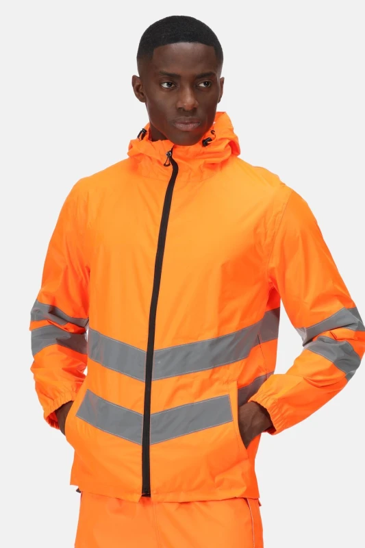 Image of Regatta Regatta Hi-Vis Pro Packaway Jacket in Burnt Orange Size: 3X-Large Burnt Orange XXXL Male 5057538237915