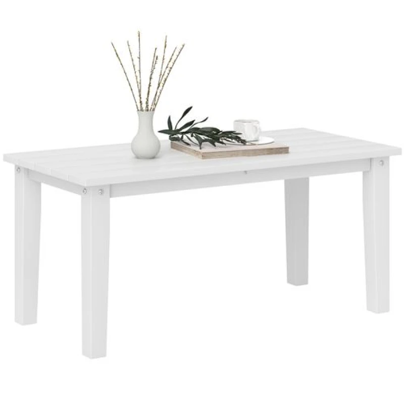 Image of Outsunny HDPE Rectangle Garden Coffee Table, Slatted Outdoor Table, White White