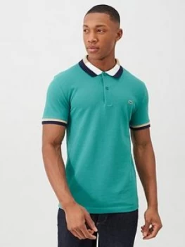 Image of Lacoste Sportswear Contrast Collar Polo Shirt - Green, Size 3=S, Men