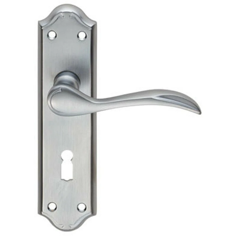 Image of Loops PAIR Curved Door Handle Lever on Lock Backplate 180 x 45mm Satin Chrome Multi