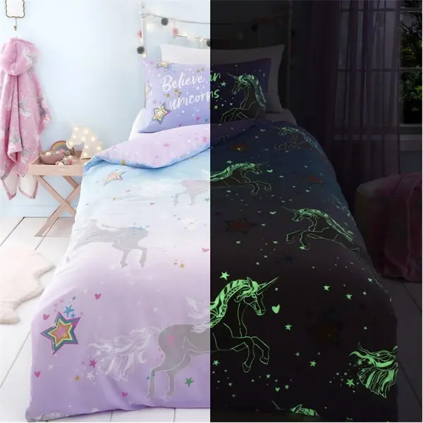 Image of Bedlam Ombre Unicorn Glow in the Dark Duvet Cover Set Duvet Cover Sets Single Purple 84061924010