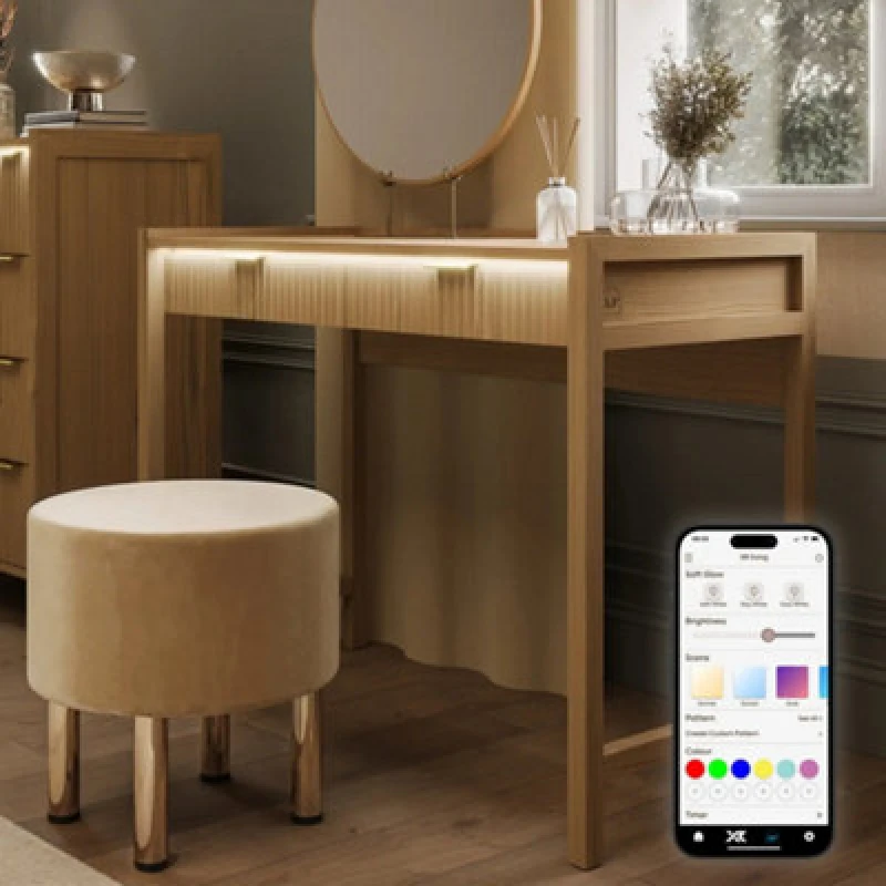 Image of X Rocker Xr Living Dakota Dressing Table With 2 Drawers And App Controlled LED Lights - Wild Oak