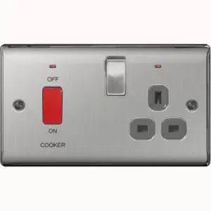 Image of BG Nexus Metal Brushed Steel Double Cooker Switch / Socket Grey Insert 45A - NBS70G