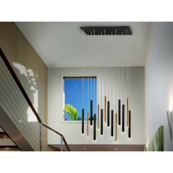 Image of Schuller Lighting - Schuller Varas Ultra Slim Dimmable 14 Light Suspension Hanging Light, Gold & Matt Black, Maximum Height 3 meters with Remote
