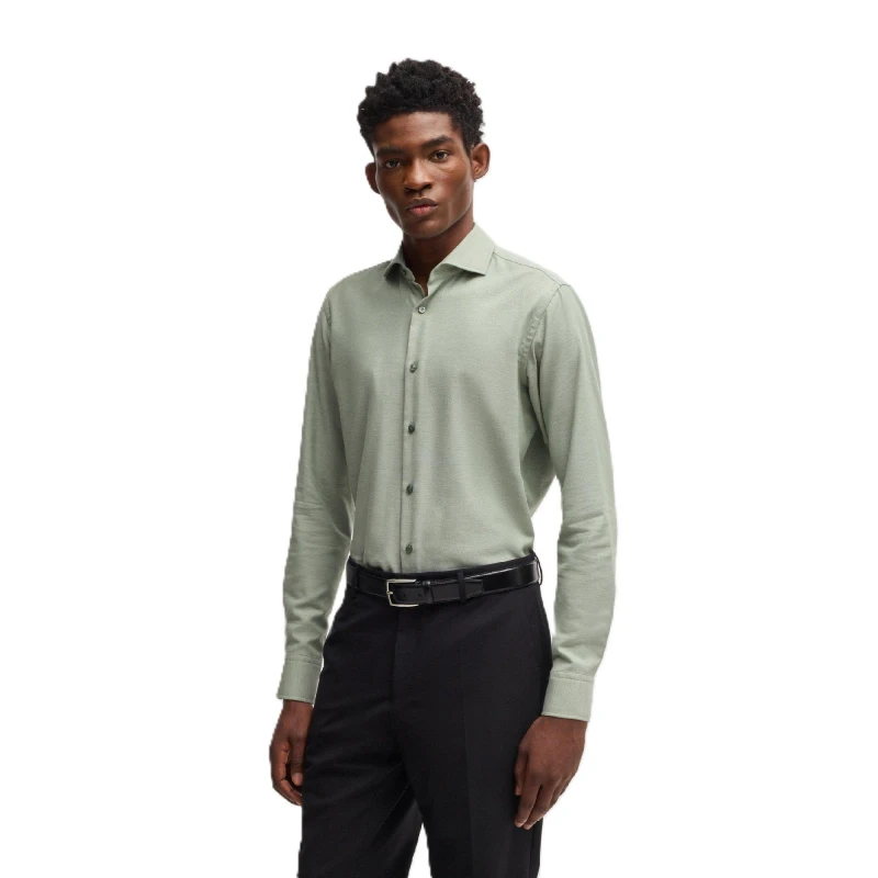 Image of Boss Mens H Joe Spread Long Sleeve Oxford Shirt Green male 15 inch
