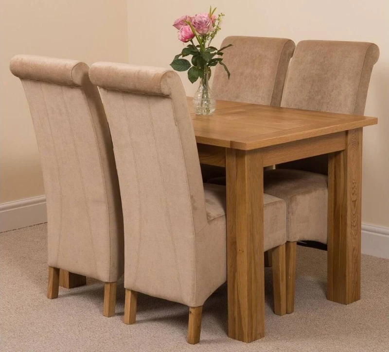 Image of Thats Furniture Hampton 120-160cm Oak Extending Dining Table & 4 Montana Fabric Chairs in Beige Beige Unisex