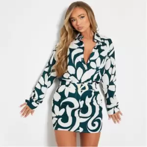 Image of I Saw It First Abstract Print Belted Mini Skirt Co-Ord - Green