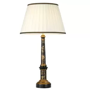 Image of Single Table Lamp Ivory with Black & Gold Trim Shade LED E27 60w Bulb d00460