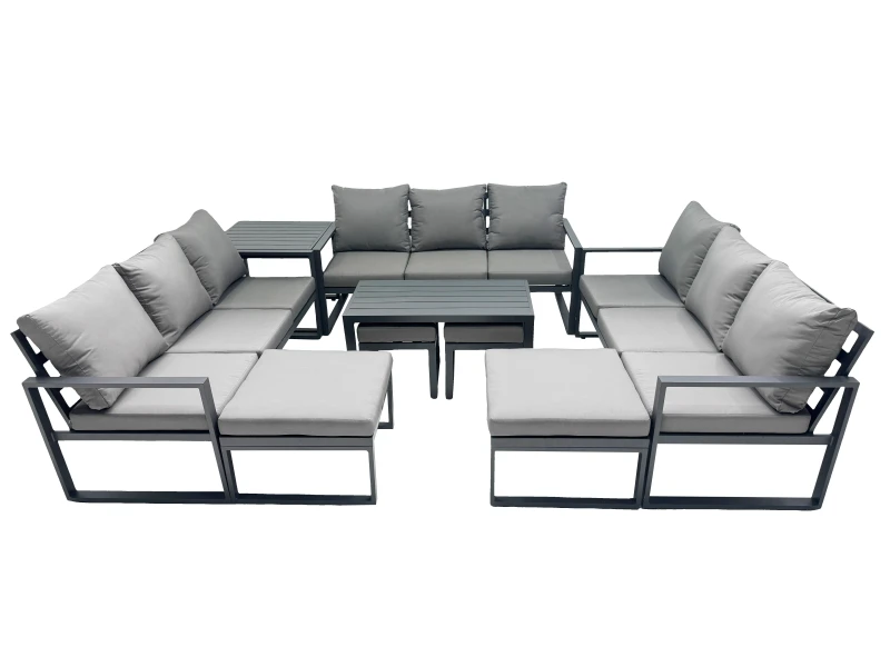Image of Fimous Aluminium Lounge 3 Seat Sofa Coffee Table Sets with 4 Stool Side Table in Dark Grey Dark Grey Unisex