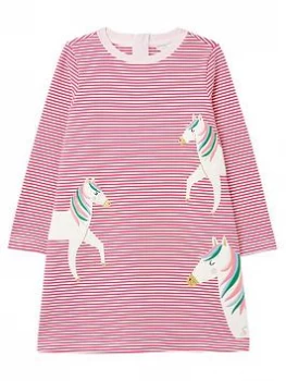 Image of Joules Girls Rosalee Stripe Horse Long Sleeve Dress - Pink, Size 2 Years, Women