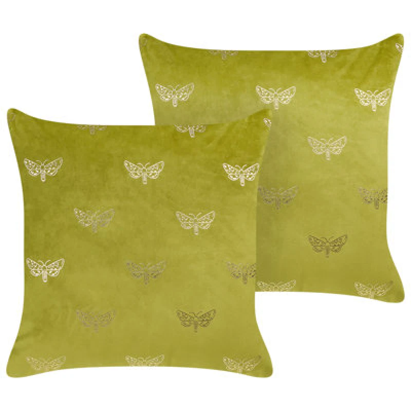 Image of Beliani Set Of 2 Decorative Cushions Yuzuri Velvet 45 X 45cm Light Green Animal Pattern
