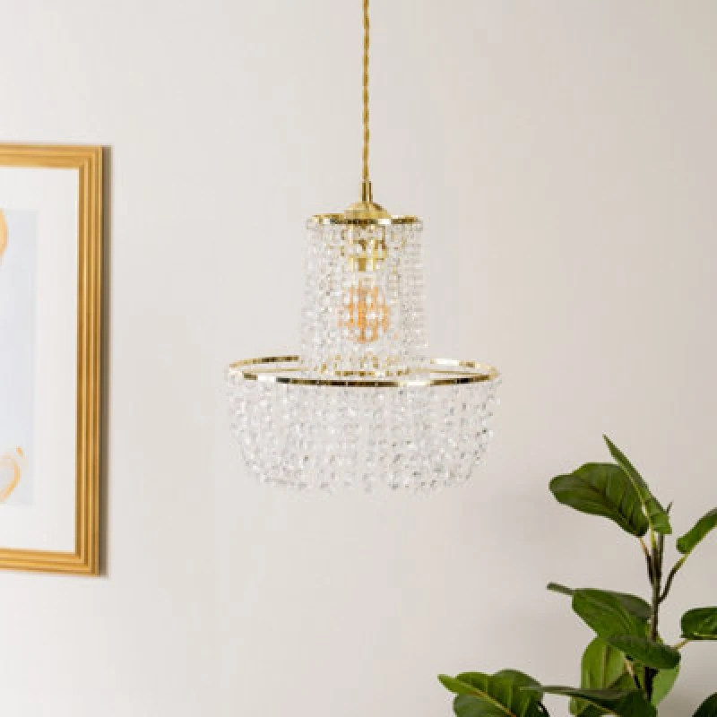 Image of ValueLights ValueLights Tegan Silver Acrylic Jewel Droplet Pendant Ceiling Light Lamp Shade in Gold Gold One Size Unisex 5016529266716