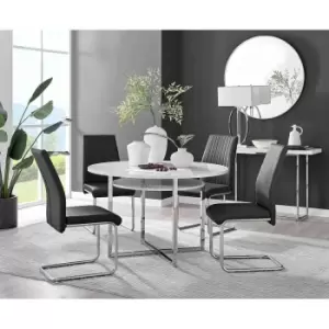 Image of Furniture Box Adley White High Gloss Storage Dining Table and 4 Black Lorenzo Chairs
