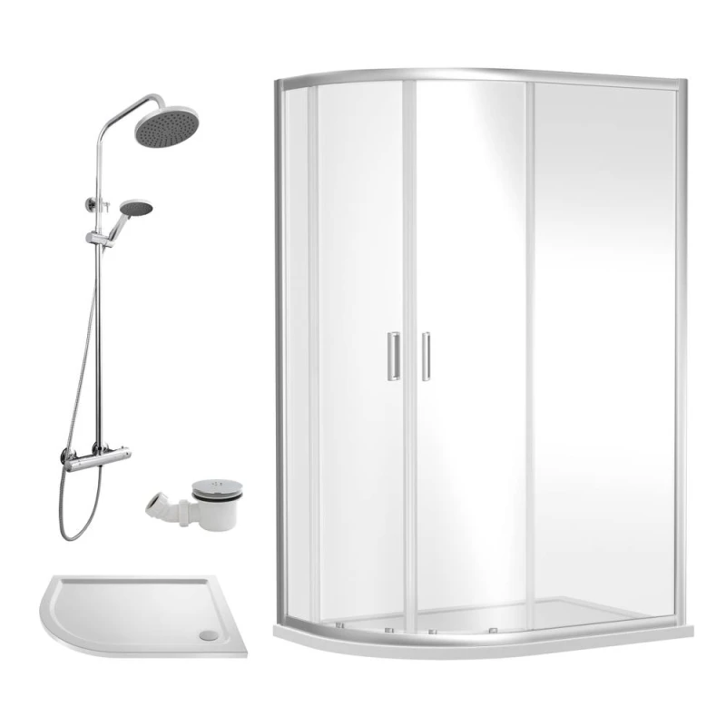 Image of Balterley Offset Left Quadrant Tray Round Shower Waste White Chrome 1000x 800mm White Unisex