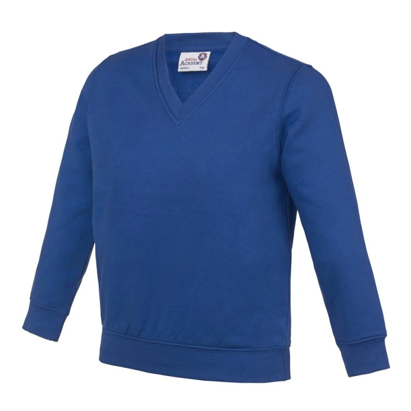 Image of AWDis Academy V Neck School Jumper Sweatshirt in Royal Size: 11-12 Years Royal Unisex 11-12 Years