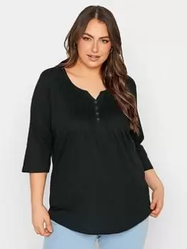 Image of Yours Pintuck Henley. Black, Size 30-32, Women