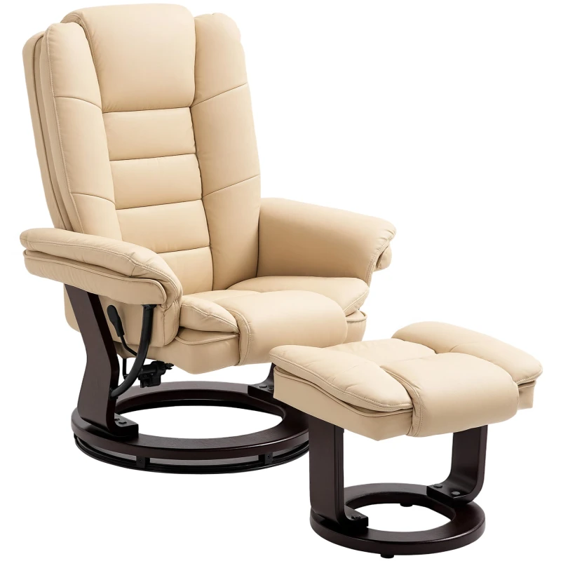 Image of HOMCOM Swivel Manual Recliner and Footrest Set PU Leather Lounge Chair Beige TJ Hughes 5061025099191