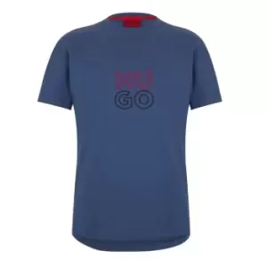 Image of Hugo Embroidered Stacked Logo T-Shirt - Blue