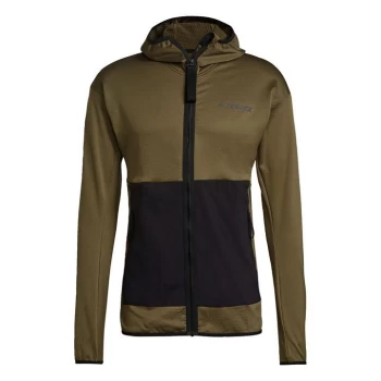 Image of adidas Terrex Tech Fleece Light Hooded Hiking Jacket Mens - Focus Olive / Black