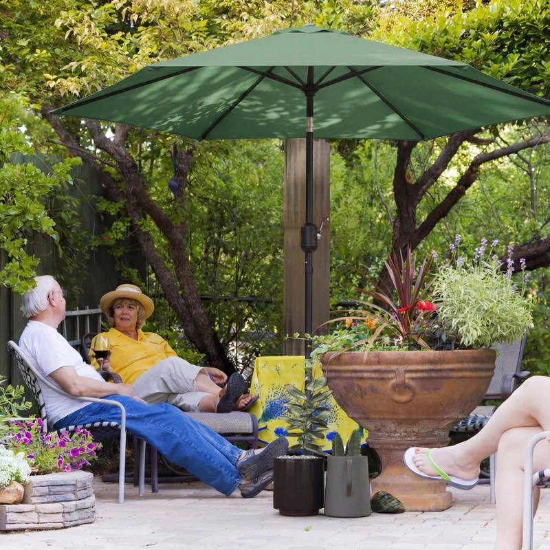 Image of OUTSUNNY 2.6M Garden Parasol Umbrella with Aluminium Pole, Tilt, Crank in Dark Green Size: 260cm x 100cm Dark Green Unisex 260cm x 100 cm