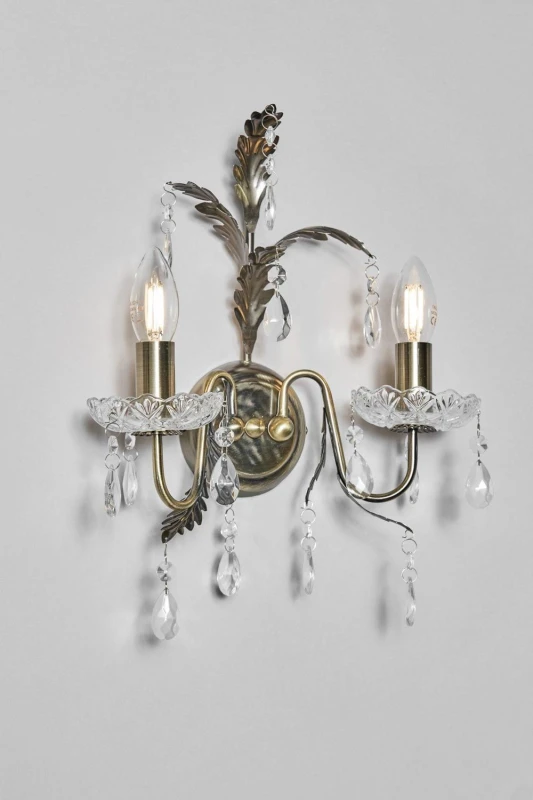 Image of BHS BHS Josefine Glass 2 Light Wall Light - Brass