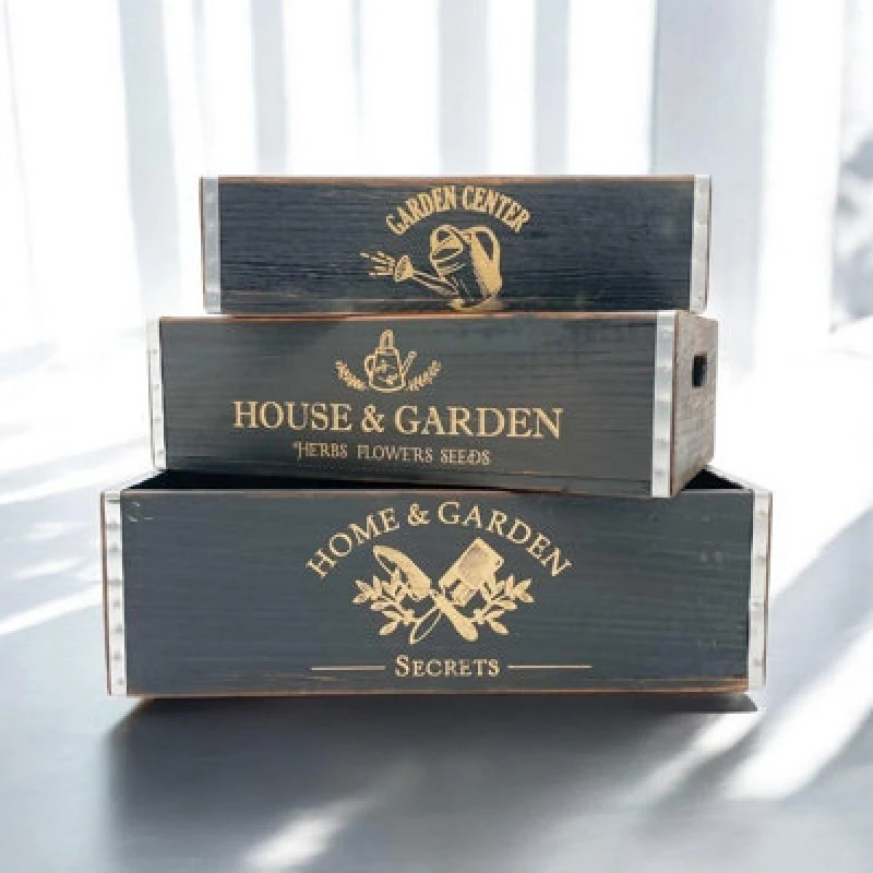 Image of Minster Rustic Vintage Garden Display Planters (Set Of 3) - Wood - Black