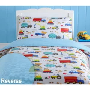 Image of Bright Trucks Junior Toddler Duvet Cover Set Reversible Diggers Boys Bedroom