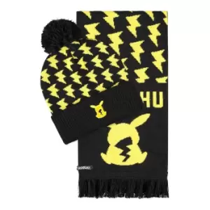 Image of POKEMON Pikachu Lightning Bolt Beanie & Scarf Giftset, Black/Yellow (GS537354POK)