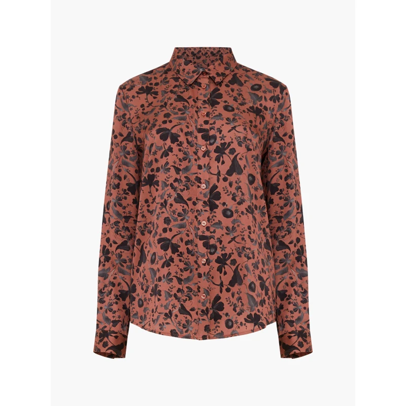 Image of French Connection Womens Jeanie Ennis Satin Long-Sleeve Blouse Russet Brown female 8 (XS)