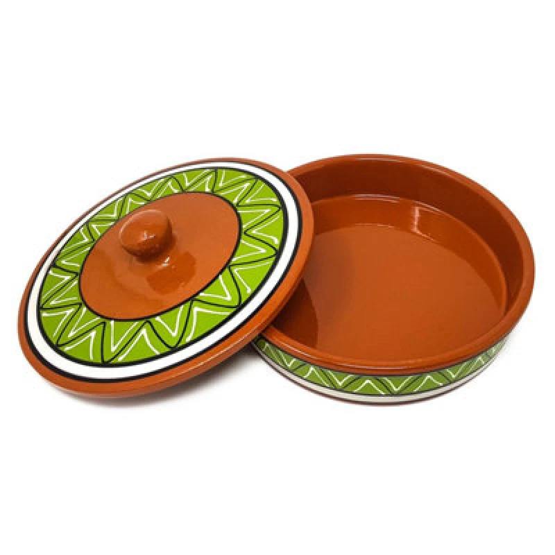 Image of Verano Spanish Ceramics Fiesta Hand Painted Pattern Ceramic Kitchen Dining Tortilla Servers Lime Green (Diam) 25Cm
